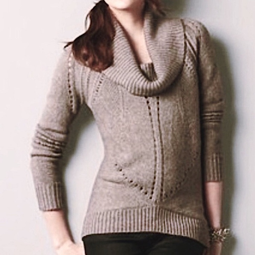 LOFT Cowl Neck Wool Blend Sweater Taupe